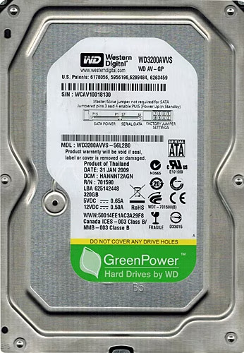 320GB WESTERN DİGİTAL GREEN WD3200AVVS SATA 2.0 7200 RPM 3.5