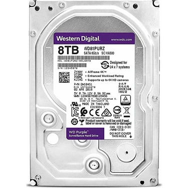 8TB WESTERN DİJİTAL PURPLE 3.5INC 5400 RPM 256 MB SATA 3 HDD